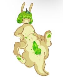 centaur genderless genital_slit knot mastectomy_scar multi_nipple paws roblox robloxian slime_hair snail solo suprised_look top_surgery_scars