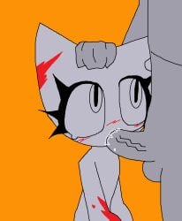 blood_on_arm blood_on_face blowjob cat_ears ear_clip femtanyl looking_at_partner petite_body petting_head saliva saliva_on_penis sucking_penis tear token_(femtanyl)