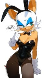 1girls anthro bat_ears bat_wings big_breasts blue_eyes bunny_ears bunnysuit cleavage long_eyelashes long_hair looking_at_viewer rouge_the_bat solo solo_female sonic_(series) white_hair