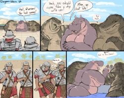 2boys 3girls alligator anthro big_breasts chubby chubby_anthro chubby_female dialogue doctordj female hippopotamus huge_breasts inviting male text voluptuous voluptuous_female
