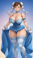 1girls ai_generated ai_loverhoney asian asian_female big_breasts brown_eyes brown_hair capcom chun-li cleavage curvaceous curvy_female earrings female female_only gloves hand_on_dress hourglass_figure large_breasts light-skinned_female light_skin looking_at_viewer panties stockings street_fighter thick thick_thighs voluptuous voluptuous_female wide_hips