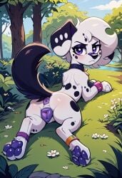 101_dalmatian_street 101_dalmatians ai_generated anus canid canine canine_pussy canis collar dalmatian disney domestic_dog female feral pawpads paws presenting pussy raised_tail vanny_(101_dalmatians) vanny_(whistlerarts29)
