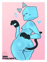 blue_skin cat_ears cat_paws cat_pose cat_tail catgirl chubby_female jsab sad_cube