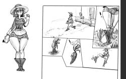 ! ... 1girls 2024 ambiguous_gender blush boots breasts cameltoe carrot chair clothed clothed_female comic_page curvaceous curvaceous_body curvaceous_female curvy curvy_female curvy_figure extinctyellow eyelashes female female_human female_only garden grass long_sleeves looking_at_another medium_breasts monochrome nipple_bulge original_character short_hair shorts skirt solo_female star_(symbol) straw_hat thick_thighs unfinished wide_hips