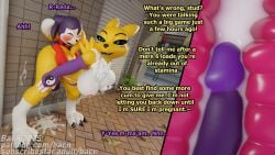 2025 3d_(artwork) absurd_res anthro armwear armwear_only ass bacn bandai_namco big_breasts blush bodily_fluids breast_grab breasts canid canine claws clothing cum cum_in_pussy cum_inside cum_on_body cum_on_ground cum_on_wall detailed_background dialogue digimon digimon_(species) digital_media_(artwork) dominant dominant_female duo english_text erection female female_penetrated fox genital_fluids genitals gloves grope hand_on_breast handwear hi_res huge_breasts imp impmon impmon_(bacn) impregnation_attempt male male/female male_penetrating mammal markings mostly_nude nipples nude open_mouth penetration penile penis pinned pinned_to_wall plant public public_nudity public_sex renamon renamon_(bacn) self_grope sex size_difference smile standing standing_sex street submissive submissive_male tail text vaginal_penetration vaginal_penetration white_body yellow_body