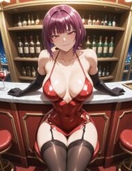 ai_generated big_ass big_breasts dress female female_focus from_above kikia1 looking_at_viewer narrow_waist oboro_(taimanin_asagi) sitting skinny smirk smirking taimanin_(series) taimanin_asagi wide_hips