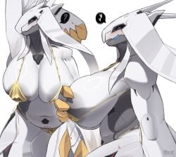 1girls agitype01 arm_up big_breasts blush blush_lines female gold_bikini homurosk huge_breasts licking_lips looking_at_viewer voluptuous voluptuous_female