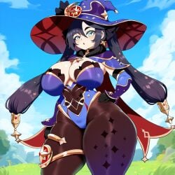 ai_generated ameanon big_breasts breasts genshin_impact hoyoverse huge_breasts large_breasts mihoyo mona_(genshin_impact) thick_thighs wide_hips