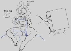 anthro barefoot biped bottomless breasts closed_eyes clothed clothing duo eyebrows feet felid feline female fingers grey_background hair hat headgear headwear heart_symbol hi_res humanoid male male/female mammal simple_background skeleton265 text tongue tongue_out topwear