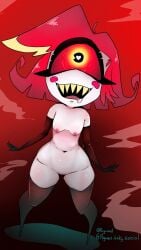 1_eye 1girls areolae armwear black_eyes black_gloves black_thighhighs breasts elbow_gloves female female_only gloves hair hazbin_hotel heart-shaped_pupils hips legwear looking_at_viewer naked naked_female naughty_face niffty nipples nude nude_female pugums red_hair red_sclera saliva shortstack small_breasts solo solo_female thighhighs thighs