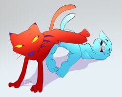 1boy 1girls anthro apinkgrape cartoon cartoon_network commission courage_the_cowardly_dog crossover feline female furry katz_(courage_the_cowardly_dog) male male/female milf nicole_watterson nude the_amazing_world_of_gumball vaginal_penetration