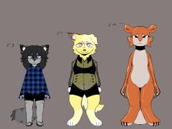 animate_inanimate anthro athletic_wear belly belly_nipples blue_eyes bottomwear bra canid canine canis chart choker clothed clothing collar collared_shirt colored dark_hair digital_media_(artwork) domestic_cat domestic_dog dress_shirt eyelashes felid feline felis female flannel flannel_shirt fluffy fluffy_tail fur fur_markings genitals glistening glistening_body group gym_bottomwear gym_shorts hair handle height_chart hi_res inflatable inner_ear_fluff jaiden_(jaidenfluid) jewelry living_inflatable living_pool_toy luna_(veevobyte) mammal markings necklace nude orange_body overweight overweight_anthro overweight_female paws pink_eyes pool_toy pussy shirt shorts size_difference smile smirk socket_(veevobyte) symmetry tail text tired tired_eyes topwear translucent translucent_clothing trio tuft underwear vedacia white_belly yellow_body yellow_fur