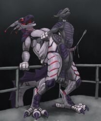 4_arms absurd_res anthro anthro_on_anthro anthro_penetrated anthro_penetrating anthro_penetrating_anthro big_dom_small_sub bodily_fluids collar cum cumshot dominant ejaculation genital_fluids genitals hi_res kobold machine male male/male male_penetrated male_penetrating male_penetrating_anthro male_penetrating_male metallic_body multi_arm multi_limb open_mouth penetration penis purple_body reku_illustration restrained robot scalie sex size_difference stand_and_carry_position standing standing_sex