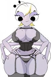 1female 4_arms accurate_art_style alternate_version_at_source alternate_version_available antennae_(anatomy) beauty_mark_on_breasts beauty_mark_under_eye big_ass big_breasts black_eyes black_lipstick blonde_hair dawn's_mom disney disney_channel earrings female female_only garter_straps hands_on_hips hands_on_thighs insect_girl insect_wings insects light-skinned_female milf mother ms_swatworthy multi_arm the_buzz_on_maggie thick_thighs wallyroo white_background wide_hips
