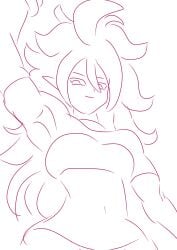 android_21 android_21_(good) armpits arms_behind_head big_breasts curly_hair dragon_ball_(series) dragon_ball_fighterz fanart long_hair majin_android_21 sketch sleeves smile topwear video_game_character video_games yamidanight