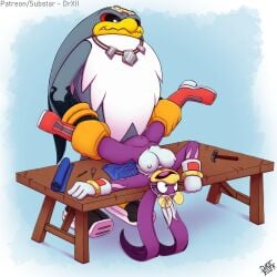 1:1 2019 albatross ambiguous_penetration anthro anthro_on_anthro anthro_penetrated anthro_penetrating anthro_penetrating_anthro arched_back areola avian beak big_breasts bird boots breasts clothed clothing digital_media_(artwork) dominant dominant_anthro dominant_male drxii duo feathers female female_penetrated footwear from_front_position furniture gloves handwear hi_res hirundinid larger_male lying male male/female male_penetrating male_penetrating_female nipples non-mammal_breasts non-mammal_nipples nude on_back open_mouth oscine passerine penetration procellariiform raised_clothing raised_topwear sega sex shoes simple_background size_difference smaller_female smaller_penetrated smile sonic_(series) sonic_riders sonic_the_hedgehog_(series) spread_legs spreading stomach_bulge storm_the_albatross swallow_(bird) table topwear tube_top wave_the_swallow