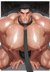 1boy ai ai_assisted ai_generated big_ass big_ass_(male) big_breasts big_nipples big_pecs breasts civitai dizdoodz_(style) gay huge_pecs khlibina kneeling leash_and_collar male male_only marvel marvel_rivals nipple_piercing punisher punisher_(marvel_rivals)