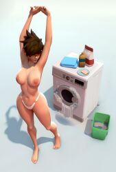 1girls 3d 3d_(artwork) absurd_res areola armpits arms_up artist_name belly big_breasts blizzard_entertainment bottomwear bra breadblack breast_press breast_squish breasts brown_hair casual closed_eyes clothing collarbone curvaceous curvy exposed_breasts eyewear feet female female_only freckles full_body goggles hair hands_up hi_res highleg_panties highres human interlocked_fingers large_breasts laundry lena_oxton light-skinned_female light_skin mostly_nude navel overwatch overwatch_2 pale_skin panties panties_only revealing_clothes sandwich_(food) short_hair simple_background skindentation soap soap_bubbles solo solo_female standing stretching thick_thighs thighs thong topless towel tracer undersized_clothes washing_machine water watermark white_background white_clothing wide_hips