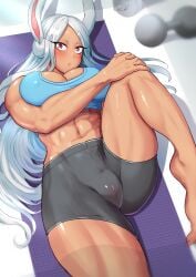 athletic_female big_breasts bunny_ears bunny_girl huge_breasts kankanharurukan mirko miruko my_hero_academia rumi_usagiyama stretching