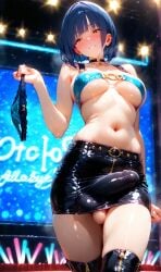 1girls ai_generated blue_hair bob_cut bsandra bulge female futanari holding_object holding_panties huge_cock intersex kura_(bsandra) normal_breasts original original_character panties_removed penis piercing short_hair showing_panties solo yellow_eyes