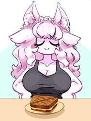 1girls big_breasts blush breasts cleavage clothed clothing ear female hair heart milkshake_(tacat) tacat tagme thick_thighs thighs white_hair wide_hips