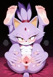 ai_generated ass asshole blaze_the_cat blush breasts female flexible half-closed_eyes horny horny_female legs_behind_head looking_at_viewer presenting_pussy seductive seductive_eyes seductive_look seductive_smile sexy small_breasts smiling smug_face sonic_(series) sonic_the_hedgehog_(series) spreading_pussy