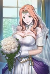 ai_generated breasts bride cornelia_arnim dress fire_emblem fire_emblem:_three_houses flower large_breasts smile tagme