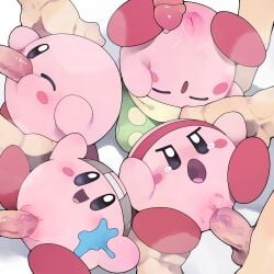 4girls absurdres animal_sexualization cleft_of_venus closed_eyes fellatio highres interspecies kirby kirby_(series) multiple_boys multiple_girls open_mouth oral penis precum pussy uncensored vaginal_penetration youjo_modoki zoophilia
