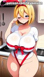 1girls 2025 ai_assisted ai_generated anime artist_name blonde_hair blue_eyes blush breasts bust chest cleavage collarbone curvy desk female female_focus female_only giant_breasts hairband heavy_breasts hi_res high_quality high_resolution highres huge_boobs huge_breasts indoors kitchen massive_boobs massive_breasts one_eye_closed patreon patreon_username petra_leyte plump re:zero_kara_hajimeru_isekai_seikatsu red_ribbon ribbon shiny shiny_skin shirt_only short_hair sitting skypassion solo stable_diffusion t-shirt thick_thighs thighs watermark white_shirt wide_hips
