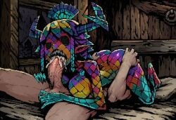 1boy 1girls 69 69_position ai_generated balls blowjob braids breasts claws crown cum cum_in_mouth cumdrip dani_(paigen) ejaculation fangs fellatio female glass glass_girl glass_monster glass_skin hand_on_ass hand_on_leg hand_on_thigh horn horns horror horror_(theme) large_breasts male monster_girl multicolored_body multicolored_hair oral original original_character paigen penis pixel_art pointy_ears sharp_nails sharp_teeth sharp_toenails short_hair stained_glass stained_glass_monster static_eyes