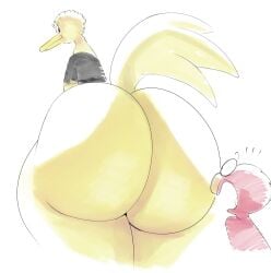 ass avian big_ass big_bird big_butt bird bottomless elmo femboy muppets sesame_street sqoon wide_hips yellow_body yellow_feathers