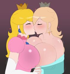 2girls female female_only g3mma gigantic_breasts huge_breasts human kissing large_breasts mario_(series) princess_peach princess_rosalina yuri