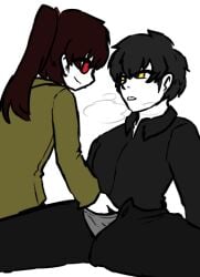 ayin_(lobotomy_corporation) breath_cloud carmen_(lobotomy_corporation) fully_clothed hand_in_pants lobotomy_corporation project_moon