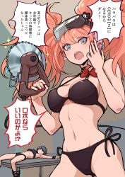 2girls artist_request bikini blonde_hair buzzsaw danganronpa danganronpa:_trigger_happy_havoc danganronpa_(series) japanese_text junko_enoshima mukuro_ikusaba tagme