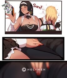 2girls astra_yao breasts clitoris comic comic_page evelyn_chevalier fanart female female/female fingering_through_clothes flush flushed flushed_cheeks flushed_face groping handjob hidden_sex hips holy_meh holymeh hoyoverse lesbian_sex masturbating_other masturbation mihoyo multiple_females multiple_girls nail_polish painted_fingernails painted_nails public_indecency pussy red_nails skirt smile smiley_face text thick_thighs thighs yuri zenless_zone_zero