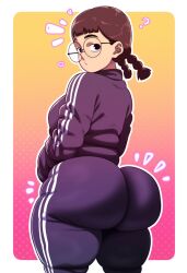 ai_generated ass big_ass black_hair chubby d-art_style glasses looking_back nerd schoolgirl twintails
