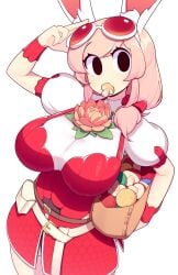 1girls big_breasts black_eyes breasts bunny_ears bunny_girl capcom clothing female female_only fiz fizintine food_in_mouth glasses_on_head looking_at_viewer monster_hunter monster_hunter_wilds mushroom pink_hair solo very_high_resolution white_background