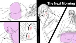 anal ass blush breasts cleavage clothing comic female hips infestation intorsus_volo long_hair midriff monochrome open_mouth original parasite shorts sleeping solo spot_color tank_top thighs unbirth unbirthing vore worm worms