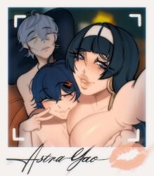 1boy 2girls after_sex astra_yao belle_(zenless_zone_zero) big_breasts brother_and_sister color drained drawing horny_female incest jizzuskrist lipstick_mark long_hair mihoyo selfie smiling straight taller_girl threesome wise_(zenless_zone_zero) zenless_zone_zero