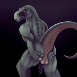 anthro ass dinosaur male male_only penis scaleground solo theropod trex tyrannosaurus_rex