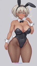 1girls abs ai_generated ai_loverhoney bea_(pokemon) big_breasts bowtie brown_skin brown_skinned_female bunny_ears bunny_suit cleavage curvaceous curvy_female eyes female female_only fishnet_stockings fishnets game_freak grey_eyes hourglass_figure large_breasts looking_at_viewer muscular_arms muscular_female nintendo pokemon pokemon_ss short_hair thick thick_thighs voluptuous voluptuous_female white_hair wide_hips