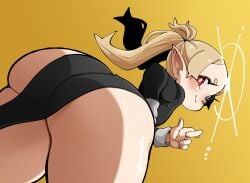 1girls ass ass_focus big_ass black_dress blonde_hair dat_ass dress female female_only final_fantasy final_fantasy_xiv freckles freckles_on_ass freckles_on_face hair huge_ass lalafell looking_back nuclear_wasabi pelvic_curtain red_eyes shortstack sister_tartaruchi solo solo_female square_enix thighs