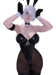 1girls 3d bunnysuit cleavage female female_only huge_breasts large_breasts nier:_automata popogori revealing_clothes yorha_2b