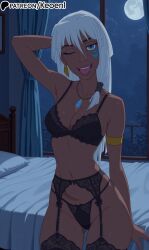 1girls accurate_art_style ai_generated atlantis:_the_lost_empire bed bedroom big_ass big_breasts blue_eyes blush bra breasts curvy curvy_figure cute_face dark-skinned_female dark_skin detailed disney disney_princess earrings eyelashes face_markings female female_only fit fit_female hands_behind_head happy hi_res keoenl kida lace lace-trimmed_bra lace-trimmed_panties lace-trimmed_thighhighs legs lingerie lips lipstick makeup mature midriff moon navel necklace night nipples patreon posing pussy seductive seductive_look sitting smile smug smug_face solo solo_female thick_ass thick_butt thick_thighs thighhighs thighs thong tongue tongue_out white_hair wide_hips