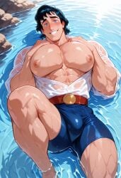 ai_generated bara big_biceps big_pecs bulge chest_focus disney disney_prince flexing flexing_bicep huge_pecs looking_at_viewer male male_breasts male_focus male_only muscles muscular_arms muscular_legs muscular_male muscular_thighs nipples ocean pec_grab pectorals prince_eric revealing_clothes see-through see-through_clothing see-through_top the_little_mermaid the_little_mermaid_(1989_film) wet wet_clothes wet_shirt yaoi