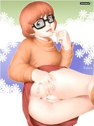 1girls anus ass female glasses green_eyes greenhand hanna-barbera no_panties orange_hair pussy scooby-doo short_hair skirt solo spread_ass sweater uncensored upskirt velma_dinkley