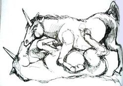 2boys charlie_the_unicorn equine feral feral_on_feral furry gay horse kissing male male_only monochrome tagme unicorn yaoi