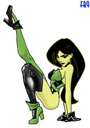 disney fb9 female female_only human kim_possible medium_breasts shego simple_background solo straight_hair tagme