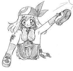 arukime bandana big_breasts breasts female female_only gloves human human_only large_breasts lowres may_(pokemon) monochrome monochrome_bandana nintendo pointy_chin pokemon shoes sketch sneakers solo spandex straight_hair