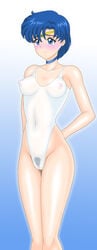 ami_mizuno bishoujo_senshi_sailor_moon blue_eyes blue_hair clothing crying cum erect_nipples erect_nipples_under_clothes female female_only hecate_(sleipnir) human leotard pubic_hair sailor_mercury see-through see-through_clothing short_hair small_breasts solo straight_hair tears tiara uncensored